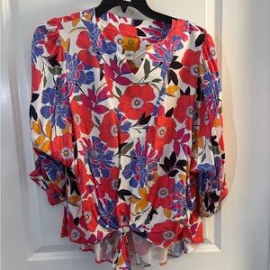 Ruby Rd.Floral Tie-Front Blouse Sz Large